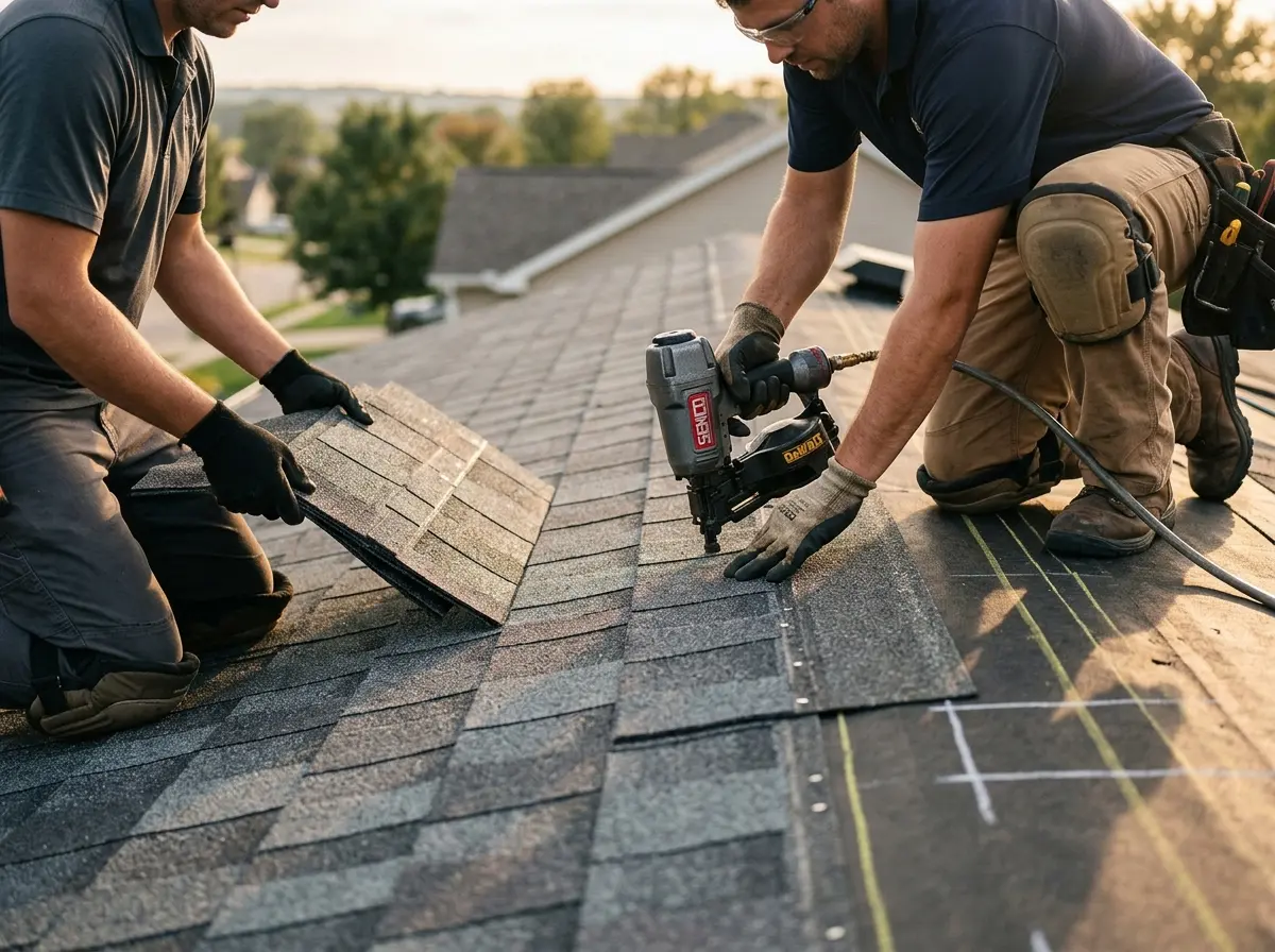 Professional roofer working on a residential roof in Thonotosassa